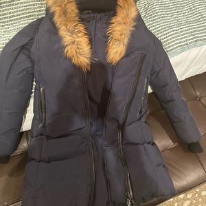 Mackage long puffer jacket with fur trim hood, xs